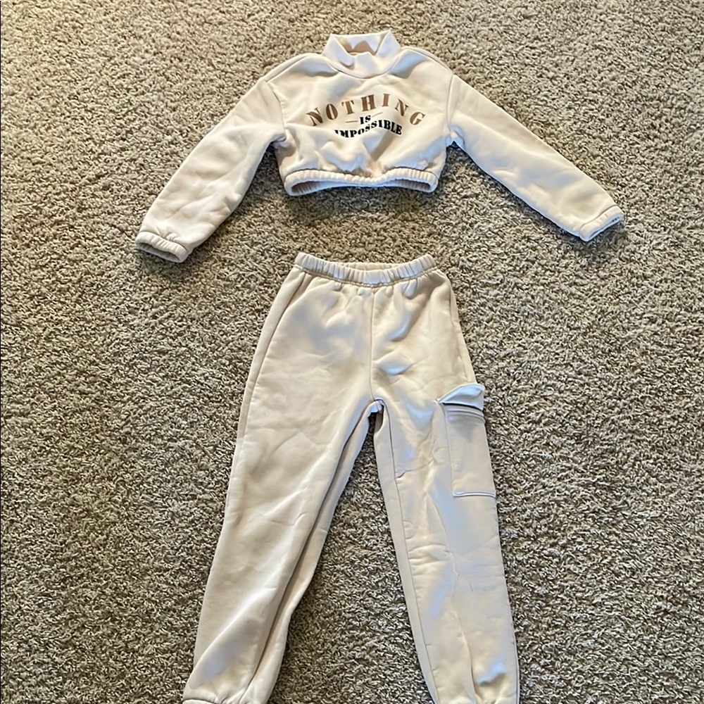 Kids White Sweatshirt and Joggers Set